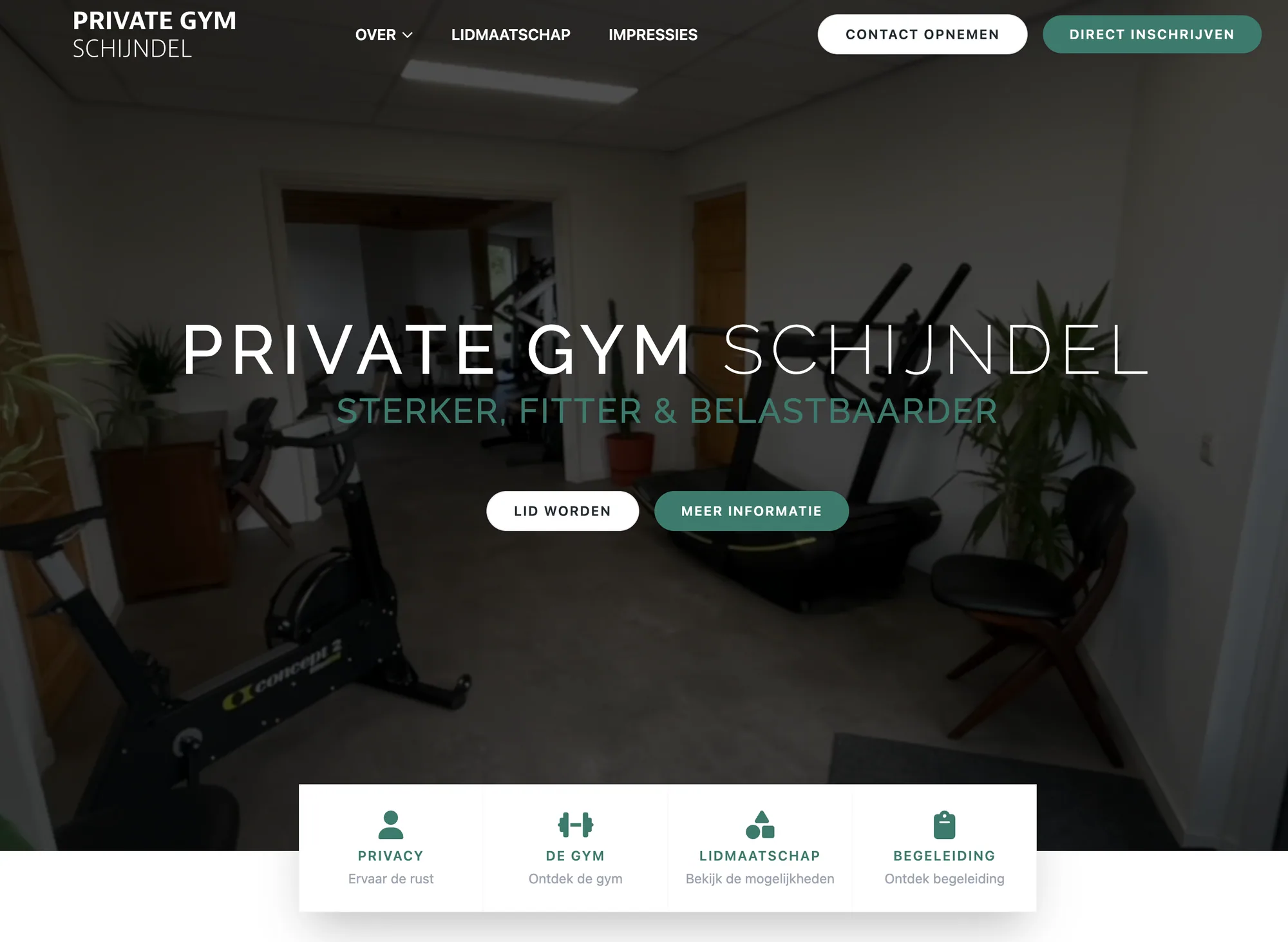Homepage van Private Gym Schijndel met de slogan Sterker, fitter en belastbaarder